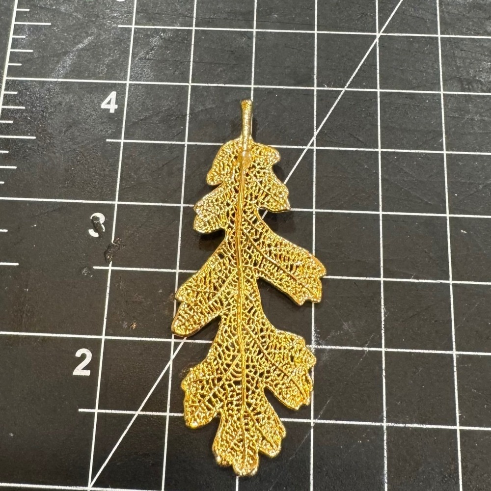 Vintage 24K Gold Dipped Real Oak Leaf Pendant Botanical Nature Jewelry Boho
